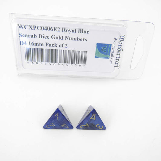 WCXPC0406E2 Royal Blue Scarab Dice Gold Numbers D4 16mm Pack of 2 Main Image