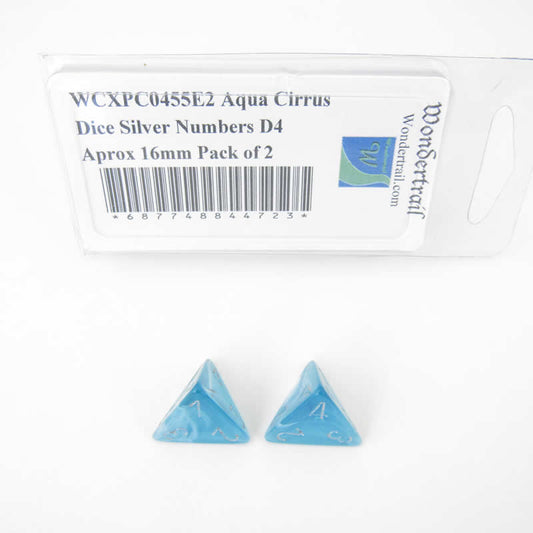 WCXPC0455E2 Aqua Cirrus Dice Silver Numbers D4 Aprox 16mm Pack of 2 Main Image