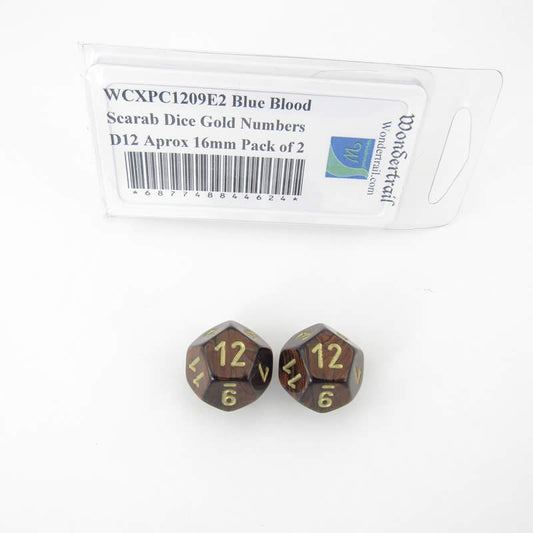 WCXPC1209E2 Blue Blood Scarab Dice Gold Numbers D12 Aprox 16mm Pack of 2 Main Image