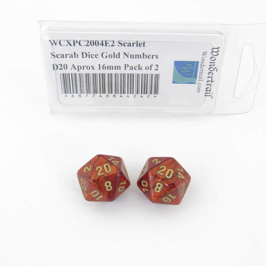 WCXPC2004E2 Scarlet Scarab Dice Gold Numbers D20 Aprox 16mm Pack of 2 Main Image