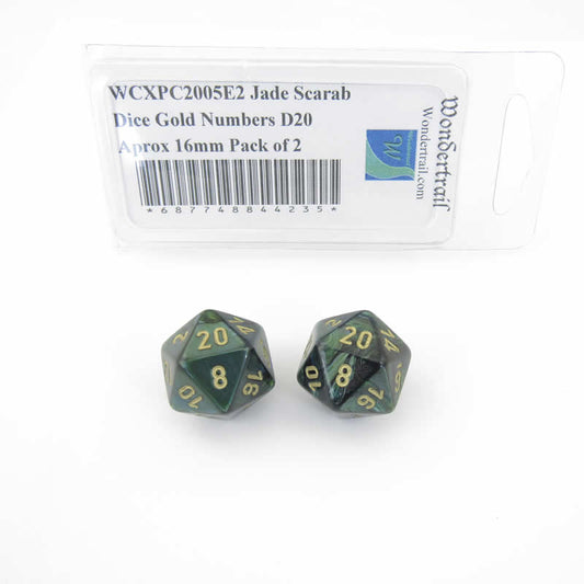 WCXPC2005E2 Jade Scarab Dice Gold Numbers D20 Aprox 16mm Pack of 2 Main Image