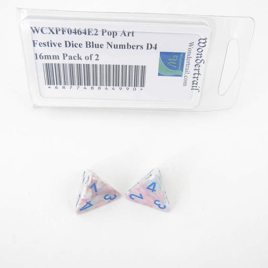 WCXPF0464E2 Pop Art Festive Dice with Blue Numbers D4 Aprox 16mm (5/8in) Pack of 2 Main Image