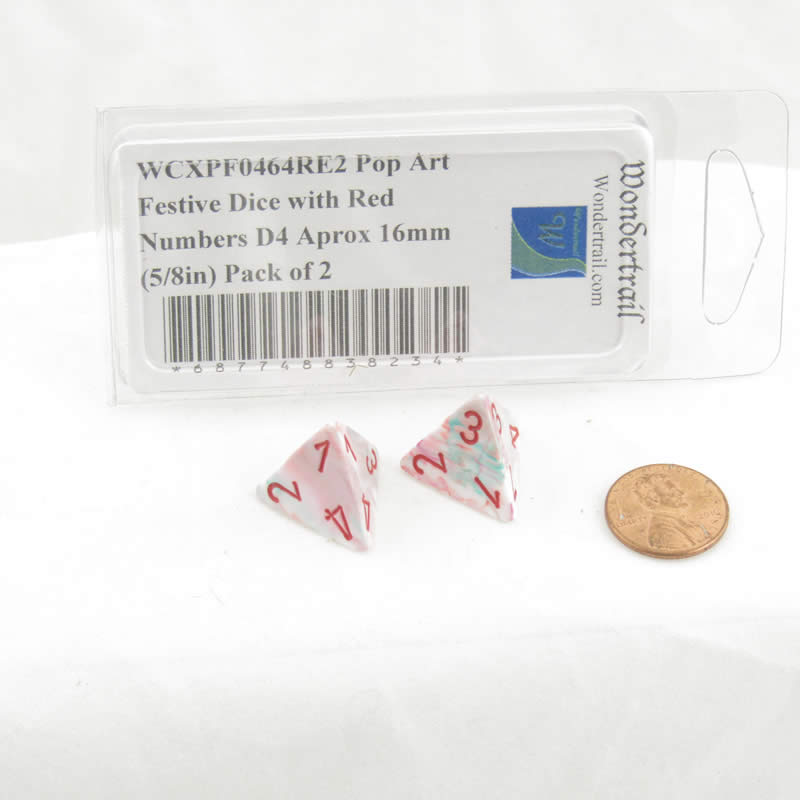 WCXPF0464RE2 Pop Art Festive Dice with Red Numbers D4 Aprox 16mm (5/8in) Pack of 2 2nd Image