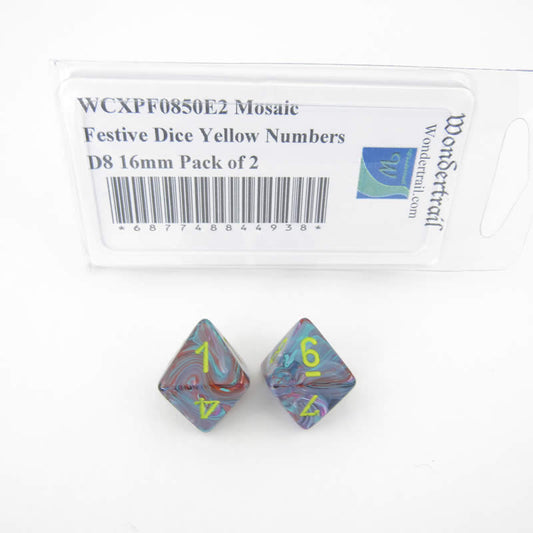 WCXPF0850E2 Mosaic Festive Dice Yellow Numbers D8 16mm Pack of 2 Main Image