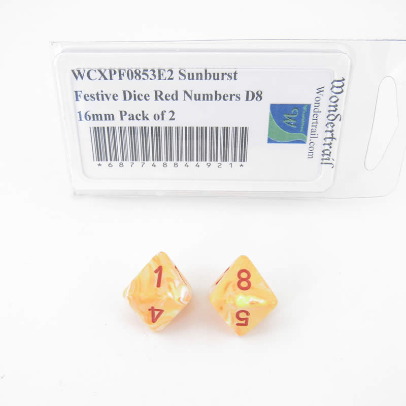 WCXPF0853E2 Sunburst Festive Dice Red Numbers D8 16mm Pack of 2 Main Image