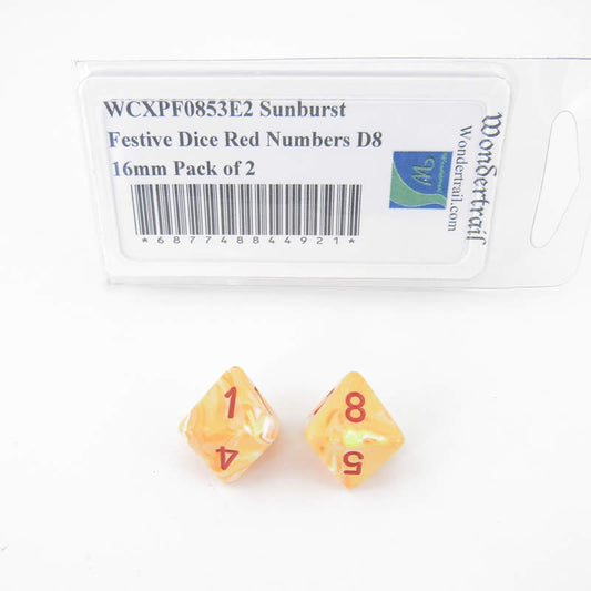 WCXPF0853E2 Sunburst Festive Dice Red Numbers D8 16mm Pack of 2 Main Image