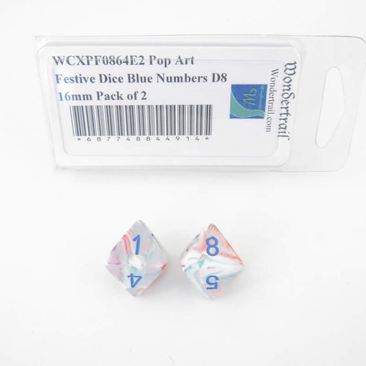 WCXPF0864E2 Pop Art Festive Dice Blue Numbers D8 16mm Pack of 2 Main Image