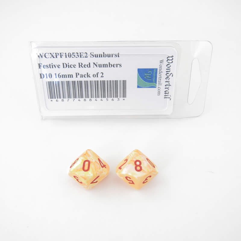 WCXPF1053E2 Sunburst Festive Dice Red Numbers D10 16mm Pack of 2 Main Image