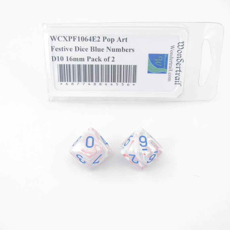 WCXPF1064E2 Pop Art Festive Dice Blue Numbers D10 16mm Pack of 2 Main Image