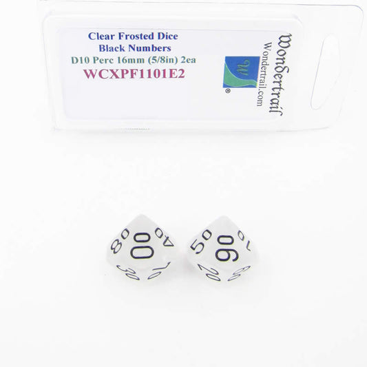 WCXPF1101E2 Clear Frosted Dice Black Numbers D10 Perc 16mm Pack of 2 Main Image