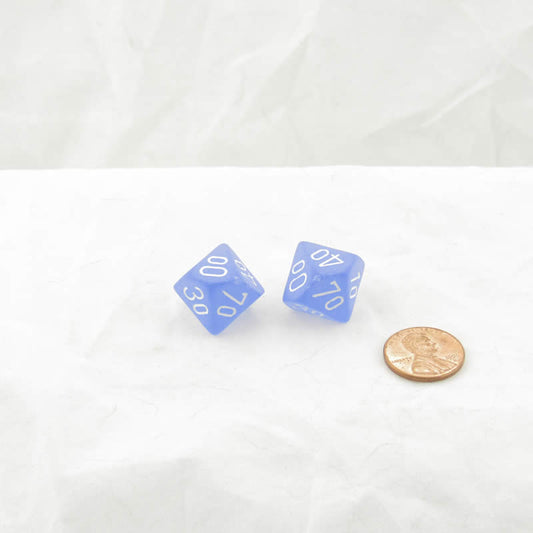 WCXPF1106E2 Blue Frosted Dice White Numbers D10 Perc 16mm Pack of 2 Main Image