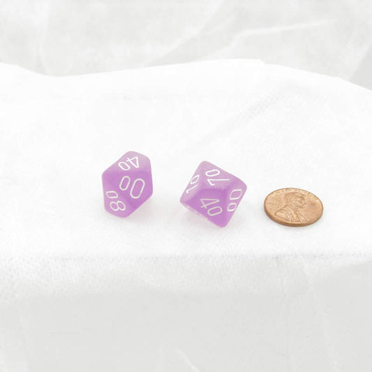 WCXPF1107E2 Purple Frosted Dice White Numbers D10 Perc 16mm Pack of 2 Main Image