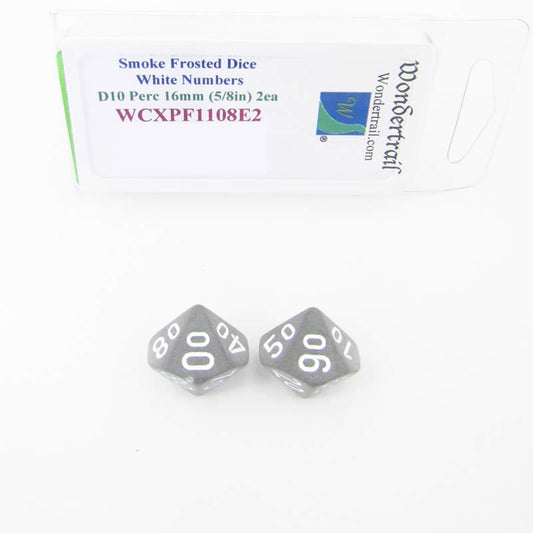 WCXPF1108E2 Smoke Frosted Dice White Numbers D10 Perc 16mm Pack of 2 Main Image
