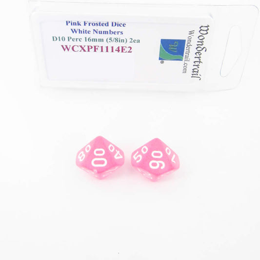WCXPF1114E2 Pink Frosted Dice White Numbers D10 Perc 16mm Pack of 2 Main Image