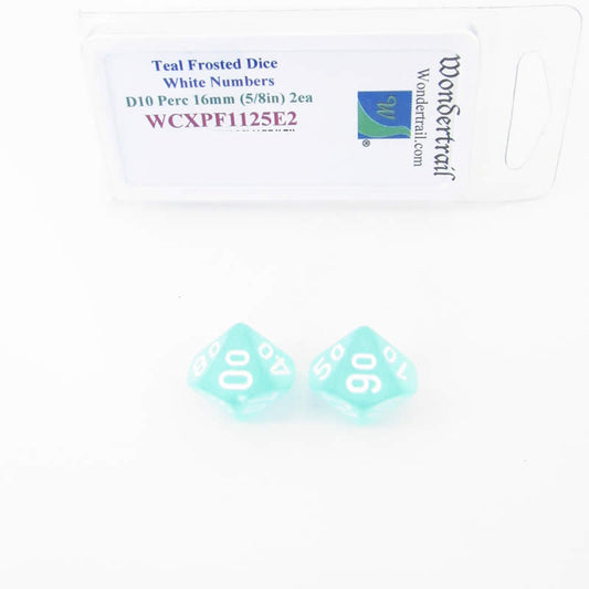 WCXPF1125E2 Teal Frosted Dice White Numbers D10 Perc 16mm Pack of 2 Main Image