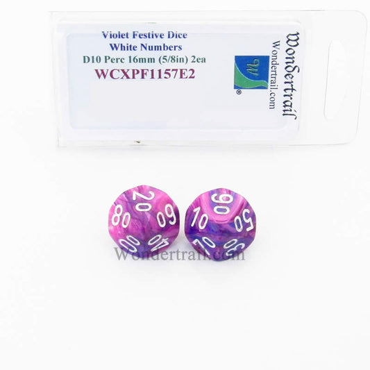 WCXPF1157E2 Violet Festive Dice White Numbers D10 Perc 16mm Pack of 2 Main Image