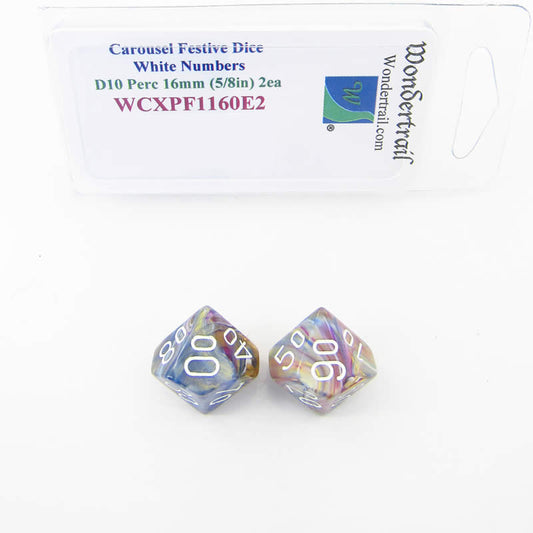 WCXPF1160E2 Carousel Festive Dice White Numbers D10 Perc 16mm Pack of 2 Main Image