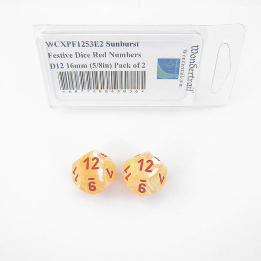 WCXPF1253E2 Sunburst Festive Dice Red Numbers D12 16mm (5/8in) Pack of 2 Main Image