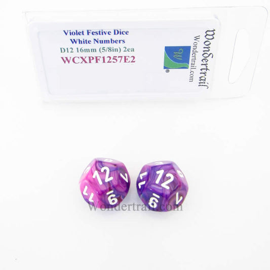 WCXPF1257E2 Violet Festive Dice White Numbers D12 16mm Pack of 2 Main Image