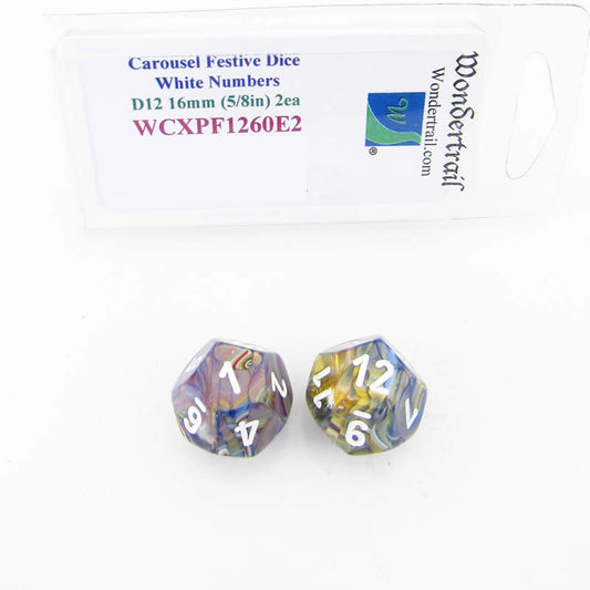 WCXPF1260E2 Carousel Festive Dice White Numbers D12 16mm Pack of 2 Main Image