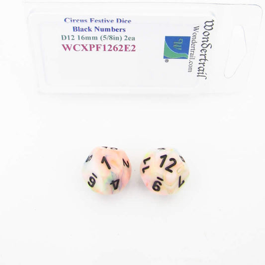 WCXPF1262E2 Circus Festive Dice Black Numbers D12 16mm Pack of 2 Main Image