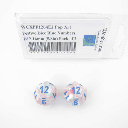 WCXPF1264E2 Pop Art Festive Dice Blue Numbers D12 16mm (5/8in) Pack of 2 Main Image