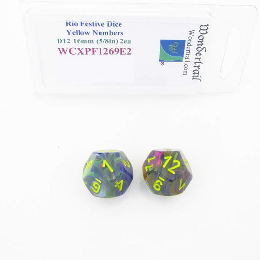 WCXPF1269E2 Rio Festive Dice Yellow Numbers D12 16mm Pack of 2 Main Image