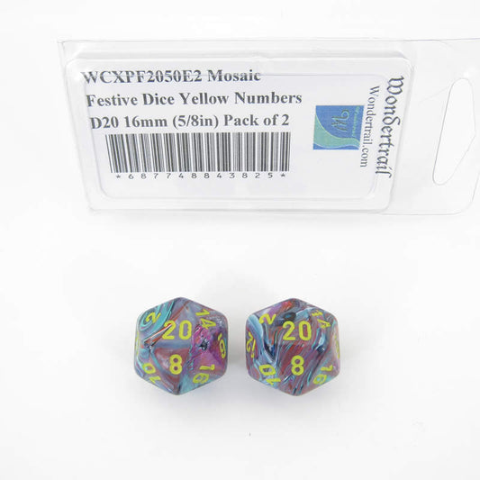 WCXPF2050E2 Mosaic Festive Dice Yellow Numbers D20 16mm (5/8in) Pack of 2 Main Image