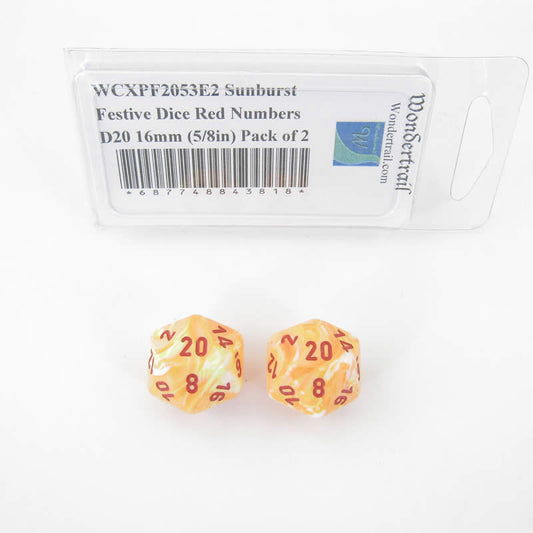 WCXPF2053E2 Sunburst Festive Dice Red Numbers D20 16mm (5/8in) Pack of 2 Main Image