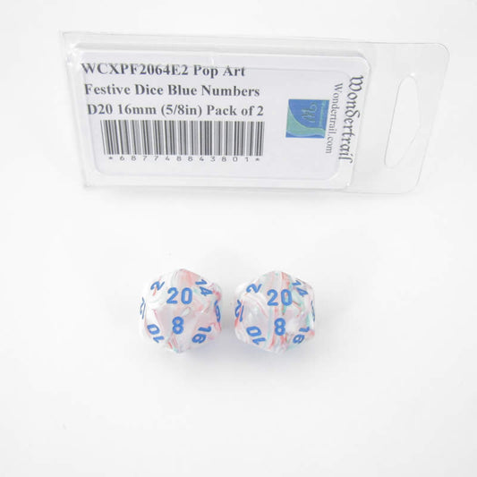 WCXPF2064E2 Pop Art Festive Dice Blue Numbers D20 16mm (5/8in) Pack of 2 Main Image