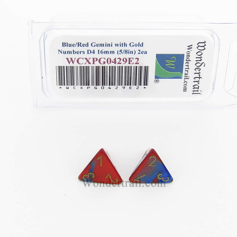 WCXPG0429E2 Blue Red Gemini Dice Gold Numbers D4 16mm Pack of 2 Main Image