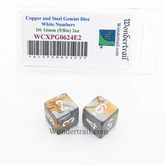 WCXPG0624E2 Copper Steel Gemini Dice White Numbers D6 16mm Pack of 2 Main Image