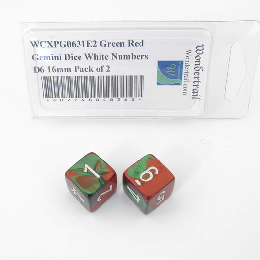 WCXPG0631E2 Green Red Gemini Dice White Numbers D6 16mm Pack of 2 Main Image