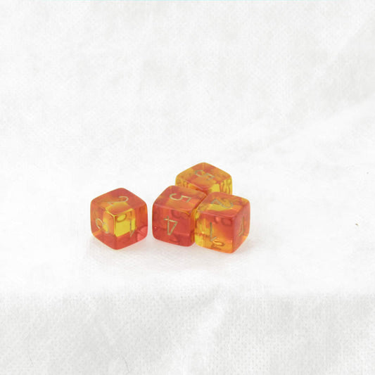 WCXPG0668E4 Red and Yellow Translucent Gemini Dice Gold Colored Numbers D6 16mm (5/8in) Pack of 4