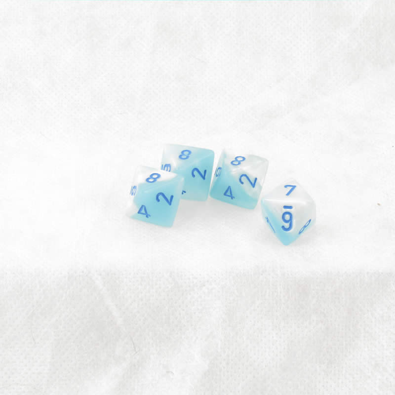 WCXPG0865E4 Turquoise and White Gemini Luminary Dice Blue Numbers D8 16mm (5/8in) Pack of 4