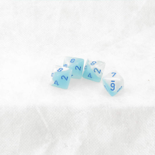 WCXPG0865E4 Turquoise and White Gemini Luminary Dice Blue Numbers D8 16mm (5/8in) Pack of 4