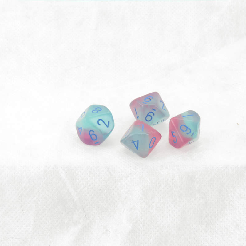 WCXPG1064E4 Gel Green and Pink Gemini Luminary Dice Blue Numbers D10 16mm (5/8in) Pack of 4