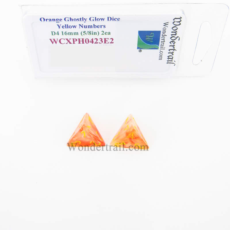 WCXPH0423E2 Orange Ghostly Glow Dice Yellow Numbers D4 16mm Pack of 2 Main Image