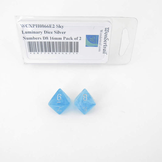 WCXPH0866E2 Sky Luminary Dice Silver Numbers D8 16mm Pack of 2 Main Image