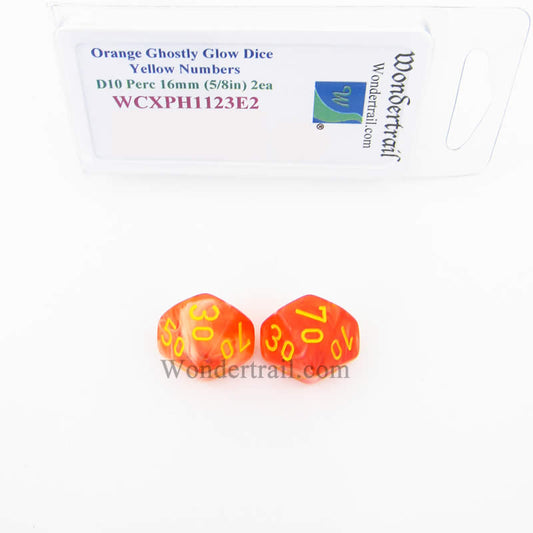 WCXPH1123E2 Orange Ghostly Glow Dice Yellow Numbers Tens D10 16mm Pack of 2 Main Image