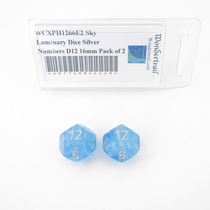 WCXPH1266E2 Sky Luminary Dice Silver Numbers D12 16mm Pack of 2 Main Image