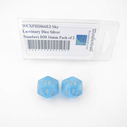 WCXPH2066E2 Sky Luminary Dice Silver Numbers D20 16mm Pack of 2 Main Image
