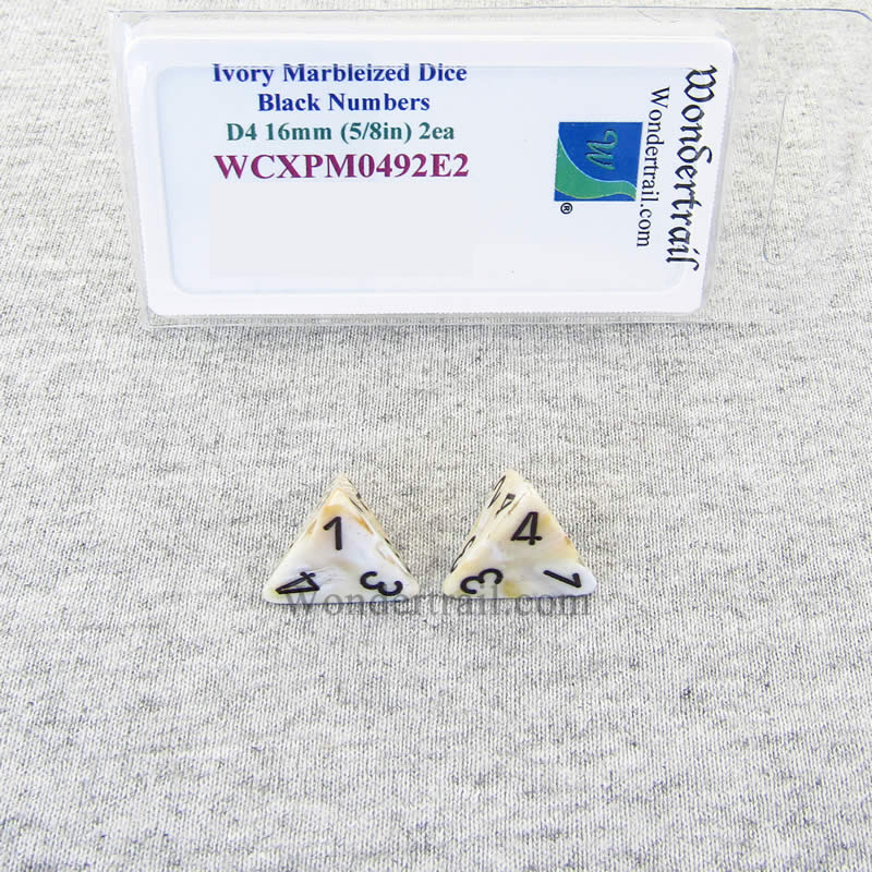WCXPM0492E2 Ivory Marble Dice Black Numbers D4 16mm (5/8in) Pack of 2 2nd Image
