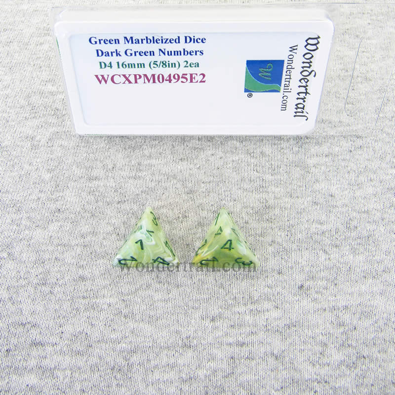 WCXPM0495E2 Green Marble Dice Dark Green Numbers D4 16mm Pack of 2 2nd Image