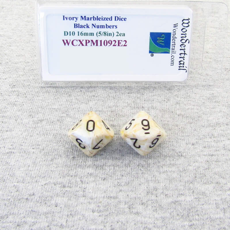 WCXPM1092E2 Ivory Marble Dice Black Numbers D10 16mm Pack of 2 2nd Image