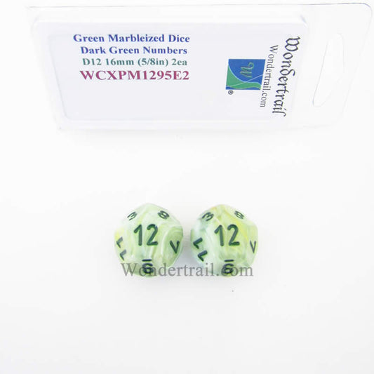 WCXPM1295E2 Green Marble Dice Dark Green Numbers D12 16mm Pack of 2 Main Image