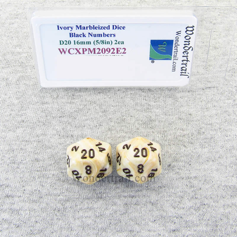 WCXPM2092E2 Ivory Marble Dice Black Numbers D20 16mm Pack of 2 2nd Image