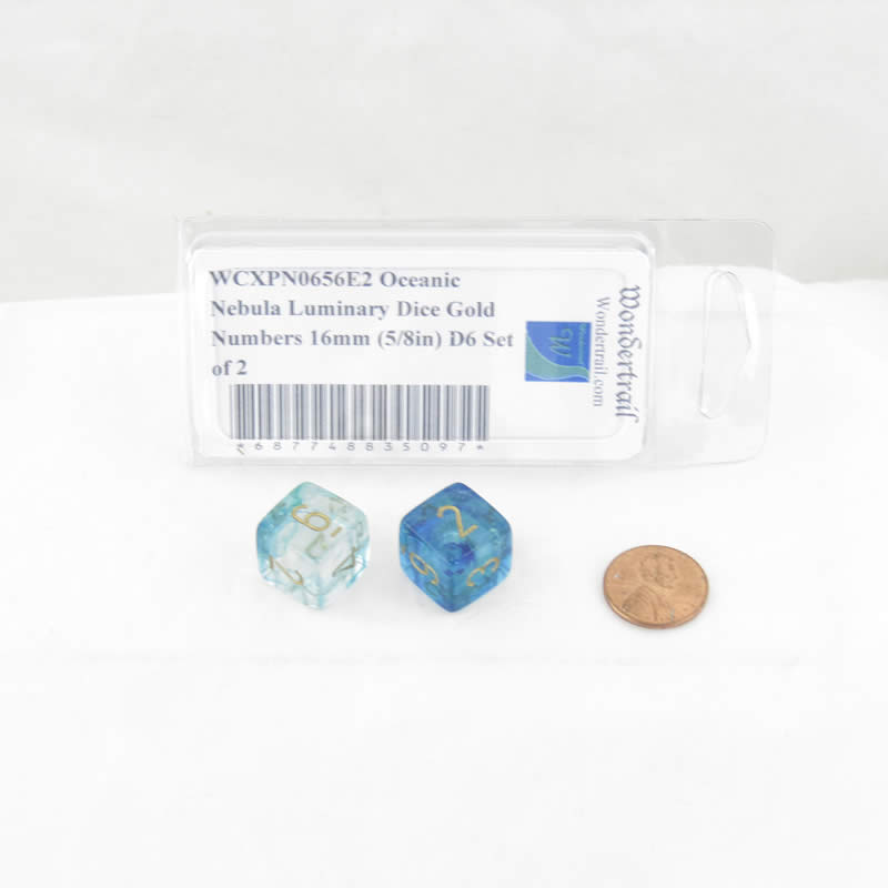 WCXPN0656E2 Oceanic Nebula Luminary Dice Gold Numbers 16mm (5/8in) D6 Set of 2 2nd Image