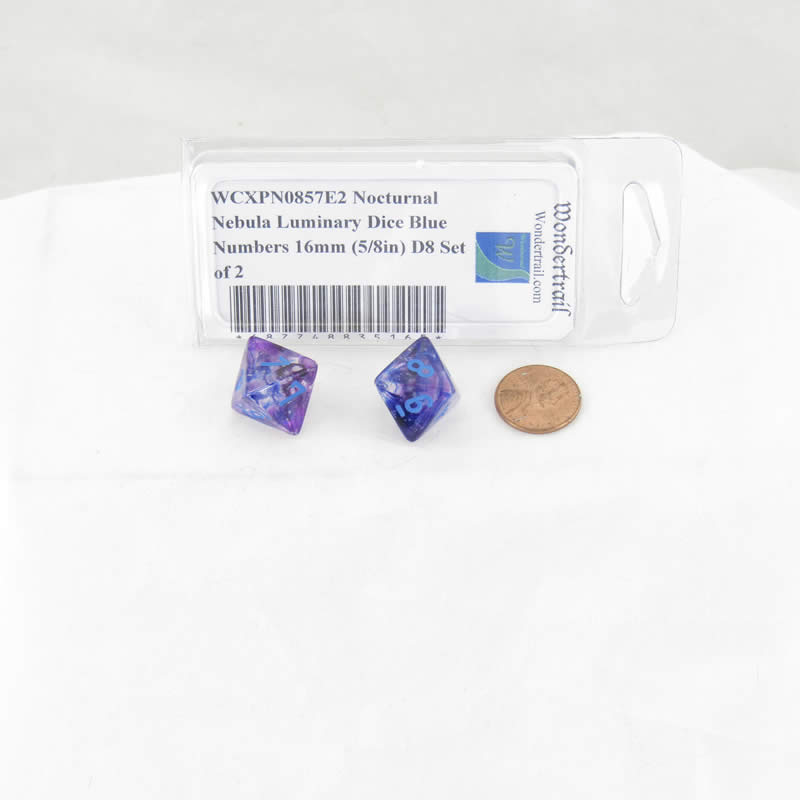 WCXPN0857E2 Nocturnal Nebula Luminary Dice Blue Numbers 16mm (5/8in) D8 Set of 2 2nd Image