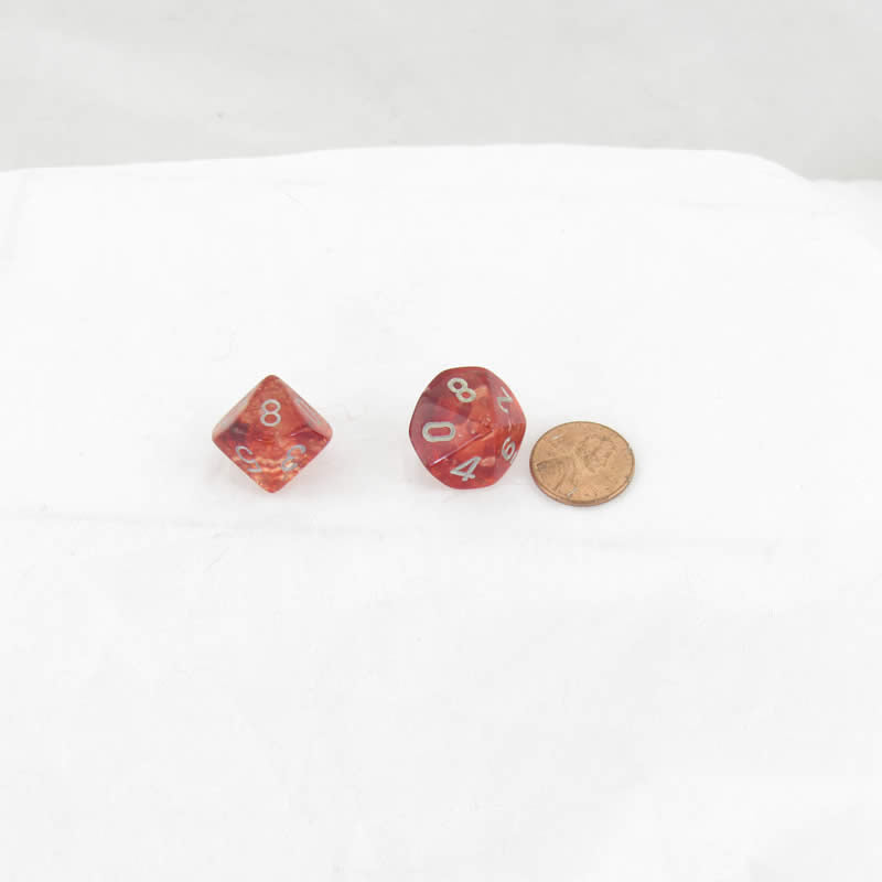 WCXPN1054E2 Red Nebula Luminary Dice Silver Numbers 16mm (5/8in) D10 Set of 2 Main Image